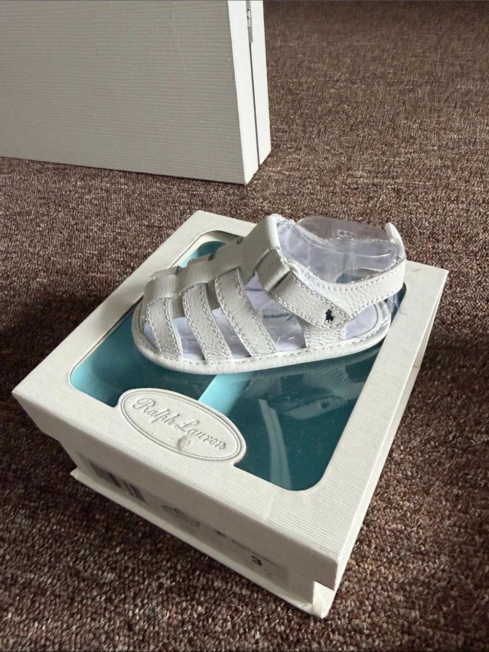 Ralph Lauren Baby White Leather Fisherman Sandals Size 3 NWT